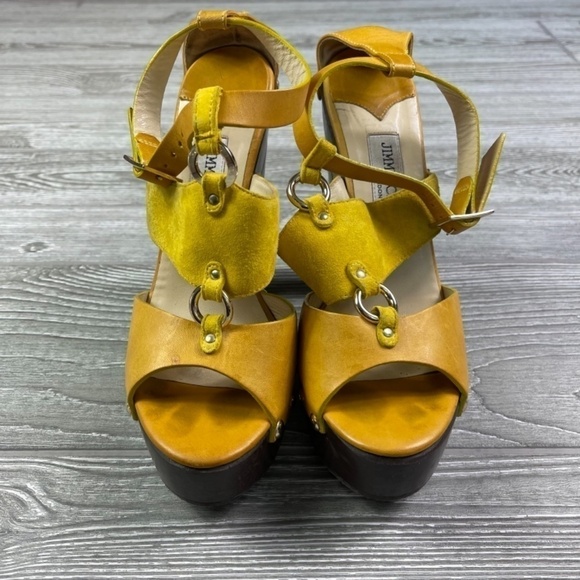 JIMMY CHOO Ankle Wrap Sandals - Studded & Stacked Heel - Picture 1 of 9